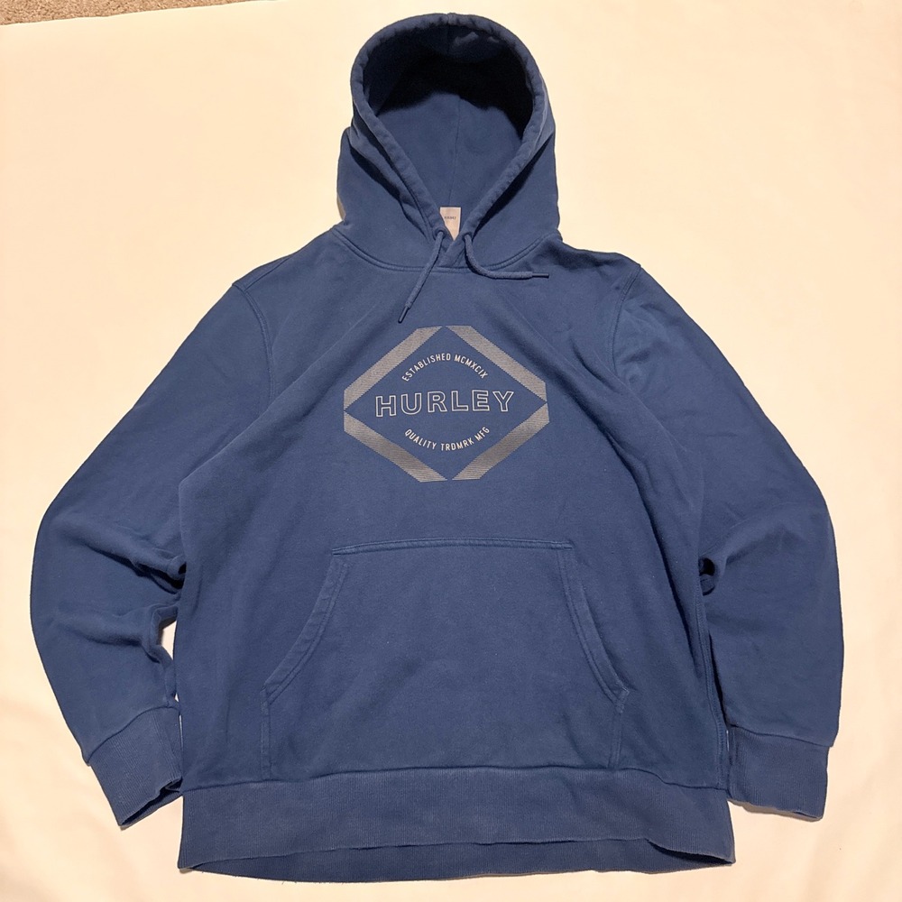 Hurley Hoodie Men Large Blue Graphic Logo Pullover Sweatshirt